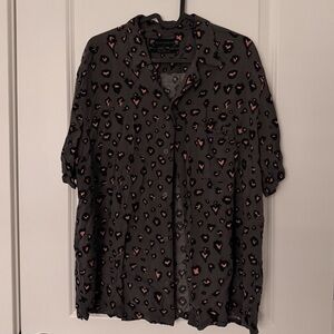 All Saints Gray and Pink Patterned Leopard Shirt